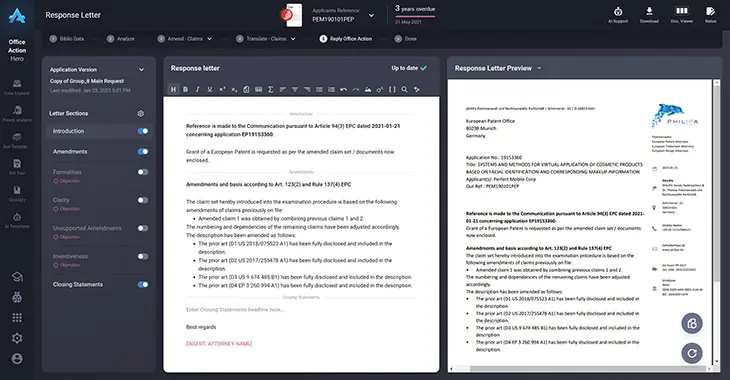 Screenshot of the Response Letter Preview desktop view